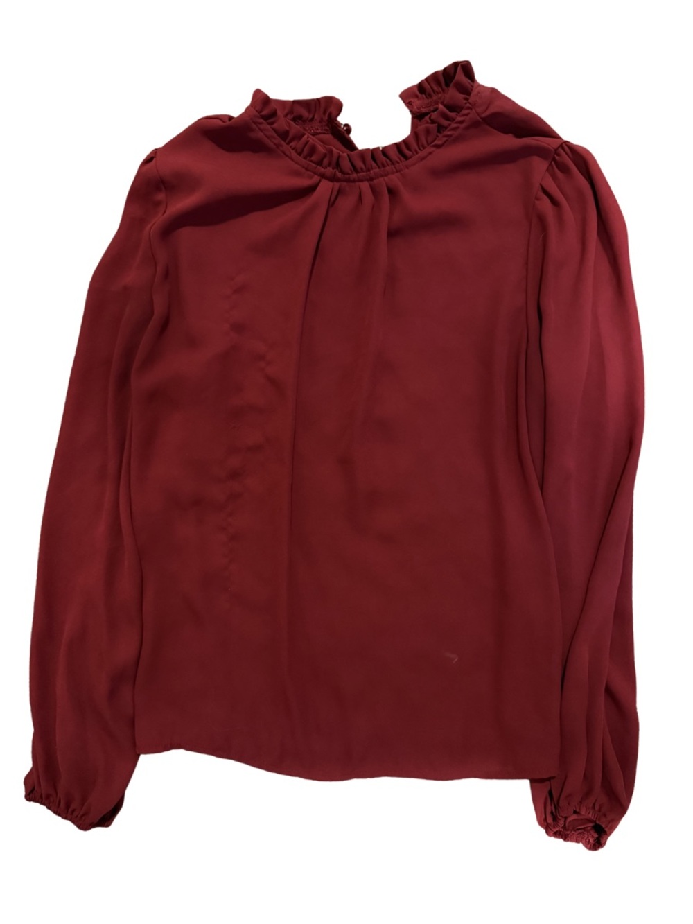 Burgundy Long-Sleeve Ruffle Neck Top